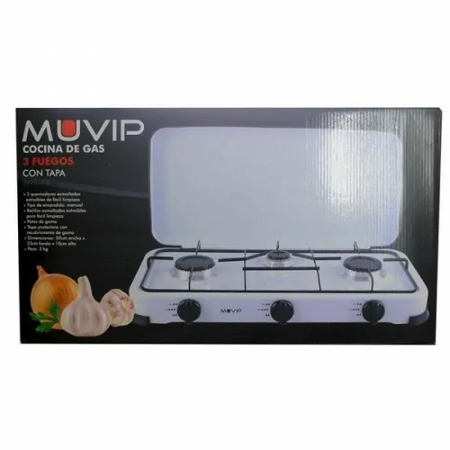 Cocina de Gas Muvip MV0195 3 Fuegos Con Tapa Blanca