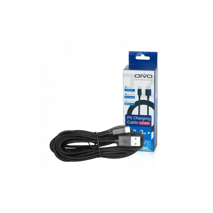 Cable Cargador Mando Ps5 Otvo USB A Tipo-C/3M/Negro