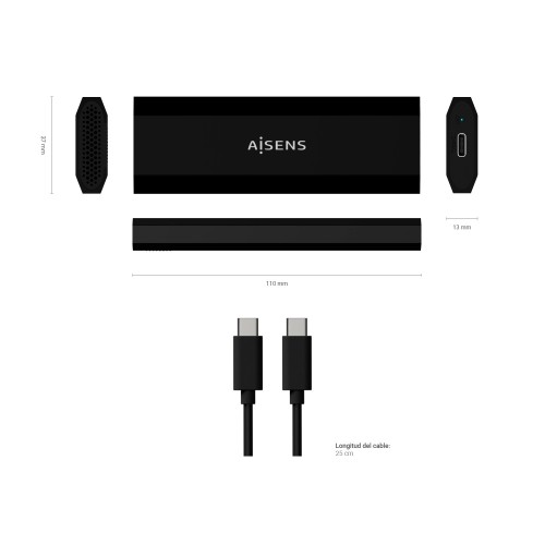 AISENS Caja Externa M.2 (NGFF) ASM2-017B SATA/NVMe a Usb3.1