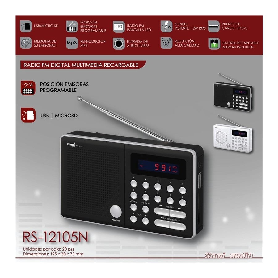 RADIO SAMI RS-12105 DIGITAL RECARGABLE MICRO SD