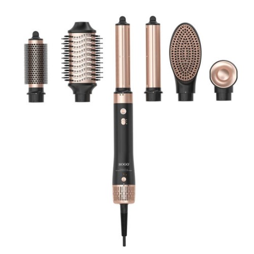 Sogo SEC-SS-3730 Utensilio de peinado Herramienta de peinado con múltiples accesorios Caliente Negro, Oro 1400 W 1,8 m