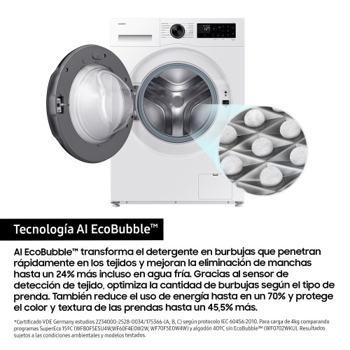 Samsung Lavadora AI 10Kg AI EcoBubble™ Clase A Blanca WW10FG5U34AEEC