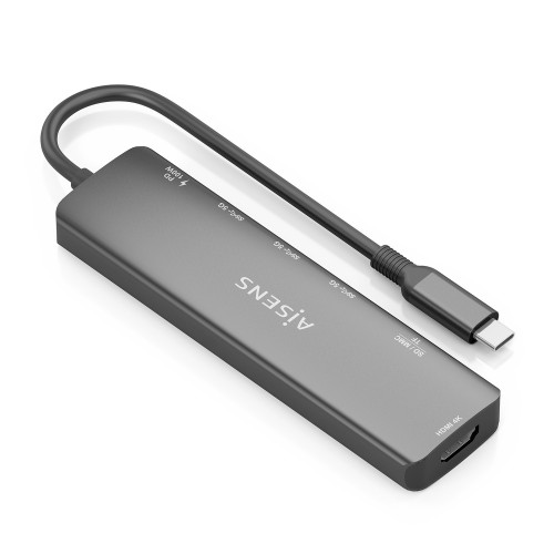 AISENS USB-C Dock 7 en 1, USB-C A, 1x HDMI, 3x USB-A, 1x USB-C PD 100W, 1x SD, 1x MicroSD, Gris, 15cm
