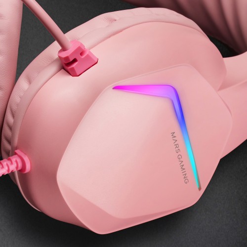 Mars Gaming MH122 Rosa, Cascos Gaming FRGB Over Ear con Micrófono, Sonido HiFi, Cancelación de Sonido, Ultraligeros, PS4 PS5