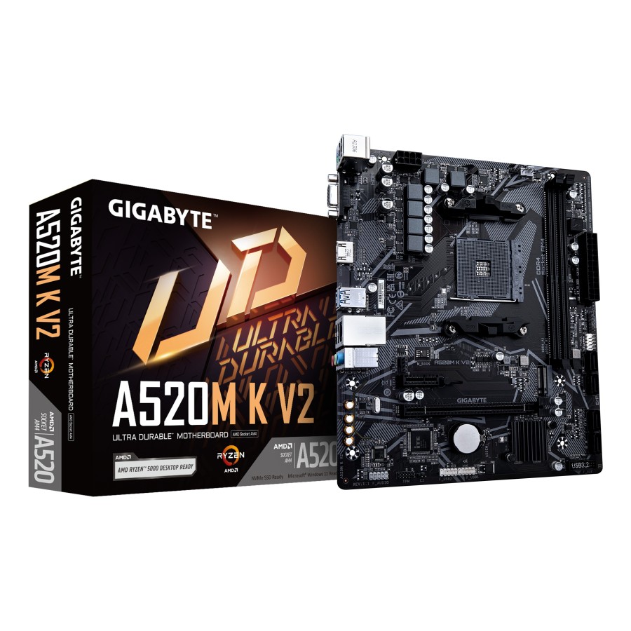 GIGABYTE Placa base A520M K V2 - Compatible con CPUs AMD Ryzen serie 5000 AM4, hasta 5100MHz DDR4 (OC), PCIe Gen3 x4 M.2, LAN