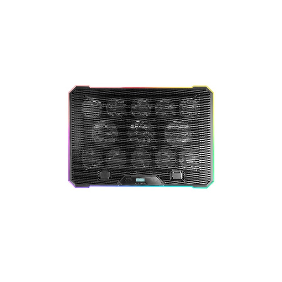Mars Gaming MNBC13, Base Refrigeradora y Stand para Portátiles Hasta 17”, Iluminación ARGB 10 Modos, 13x Ventiladores con LED